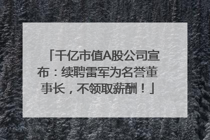 千亿市值A股公司宣布：续聘雷军为名誉董事长，不领取薪酬！