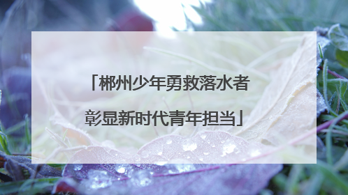 郴州少年勇救落水者 彰显新时代青年担当