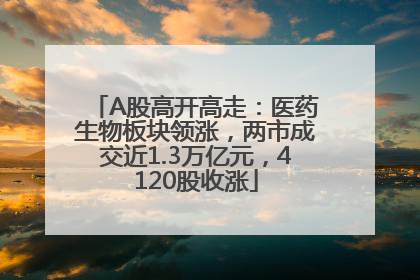A股高开高走：医药生物板块领涨，两市成交近1.3万亿元，4120股收涨